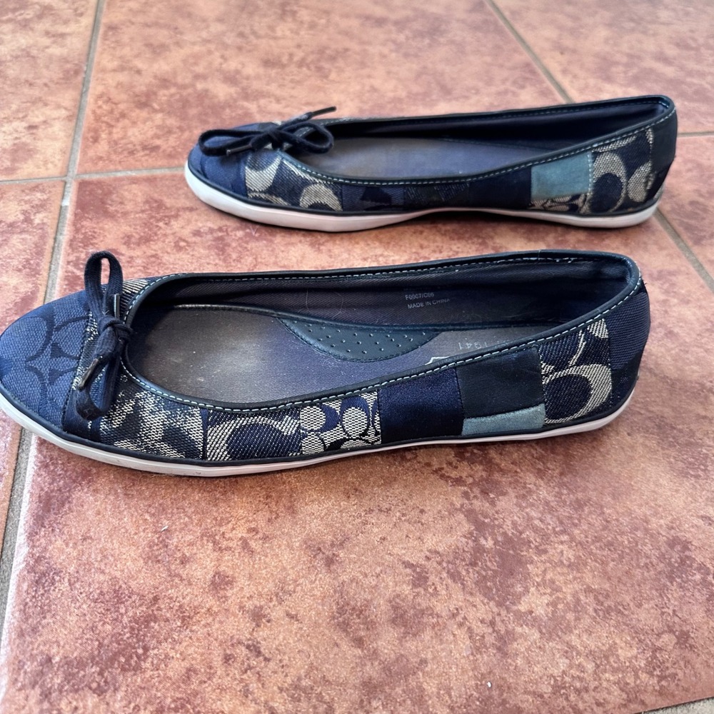 Vintage Coach Patchwork Denim Y2K Signature Ballet Flats Womens 8.5M Blue